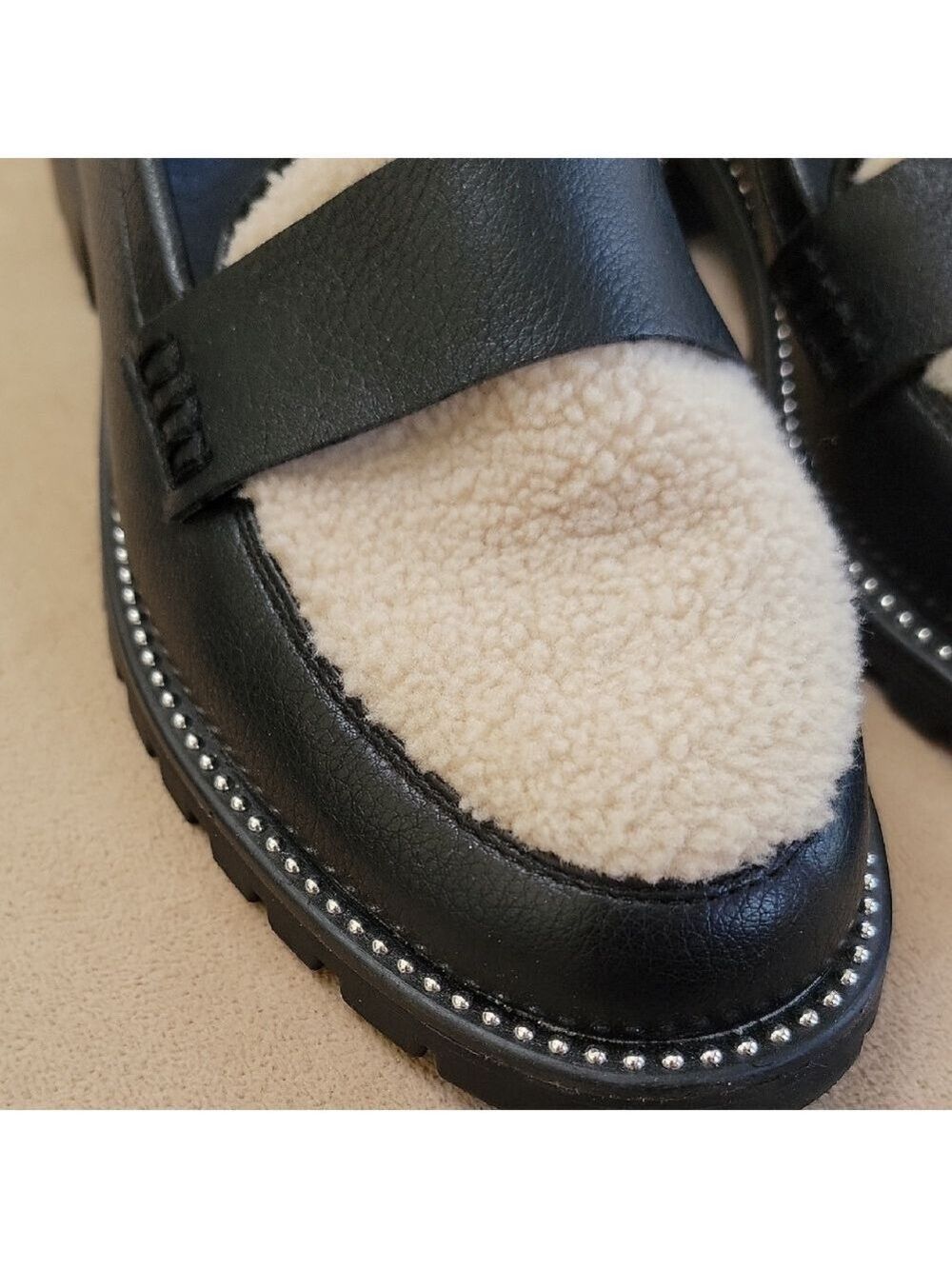 DV Dolce Vita Sherpa Chimmy Black and Cream Studded Loafers Size 10 EUC - Picture 2 of 7